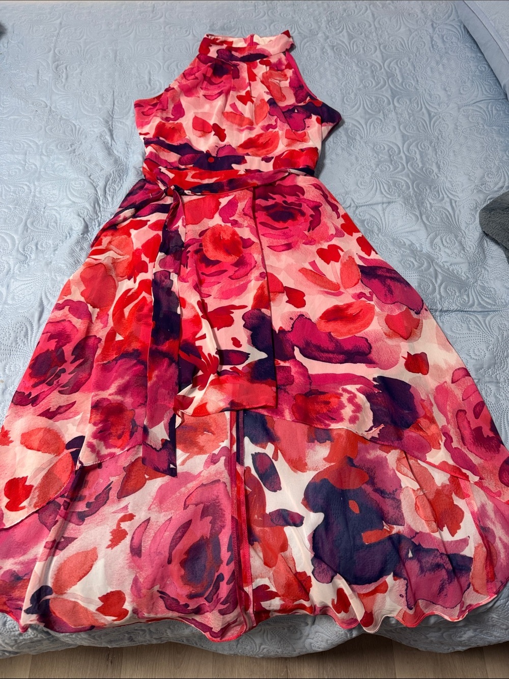 Sleeveless Pink & Red Floral Wrap Dress Jessica Howard B1